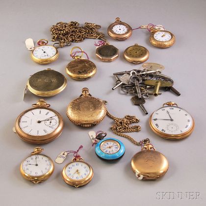 Group of Mostly Gilt and Gold-filled Pocket Watches and Cases