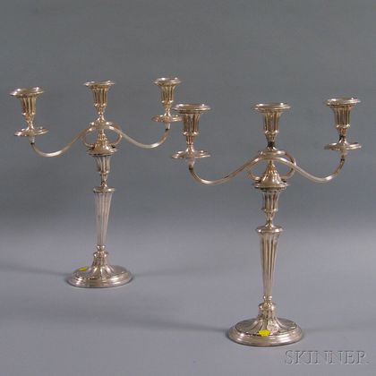 Pair of Sheffield Silver-plated Convertible Three-light Candelabra
