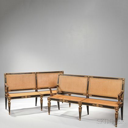 Pair of Italian Neoclassical-style Parcel-giltwood Settees