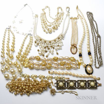 Collection of Faux Pearl and Costume Jewelry Necklaces and Bracelets