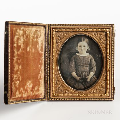Sixth-plate Tinted Daguerreotype of a Seated Little Girl