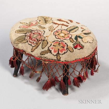 Floral Upholstered Stool with Tassels