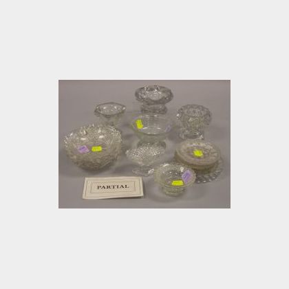 Approximately Eighty-two Sandwich Colorless Lacy and Pattern Glass Cup Plates, Salts, Small Bowls, Etc. 