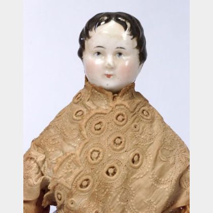 Early Brush-stroked Pink Tint China Shoulder Head Doll
