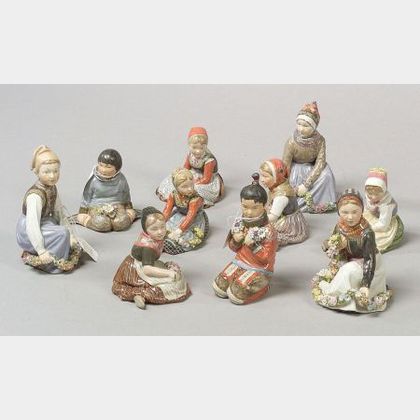 Ten Royal Copenhagen Porcelain Figures of Scandinavian Children