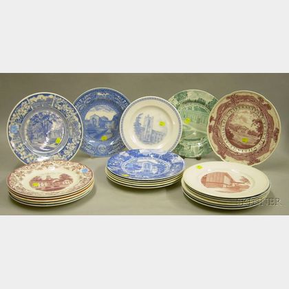 Twenty-one Assorted Wedgwood Transfer Decorated College Plates