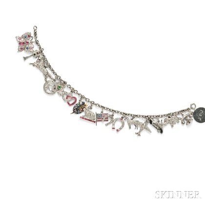 Art Deco Platinum, Diamond, and Gem-set Charm Bracelet, Tiffany & Co.