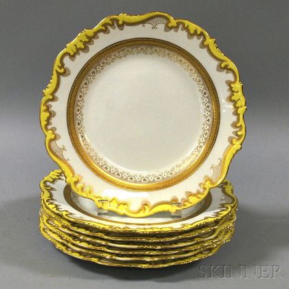 Seven Brown-Westhead Moore & Co. Cauldon Ware Porcelain Dinner Plates