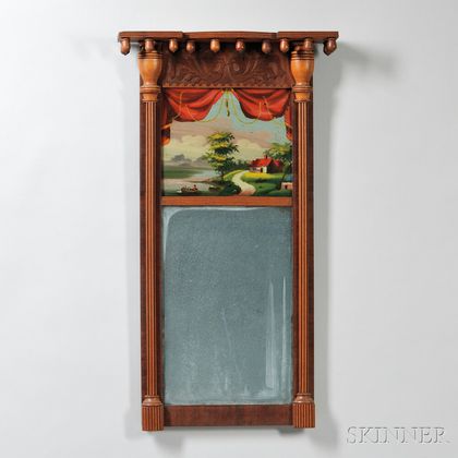 Federal Carved Mahogany Reverse-painted Mirror