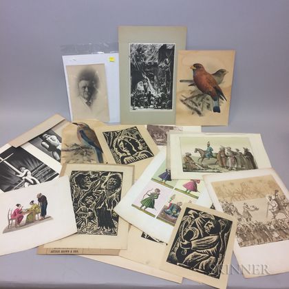 Assorted Group of 19th Century Hand-colored Asian Themed Prints, Woodblock Prints, and Reproductions. Estimate $20-200