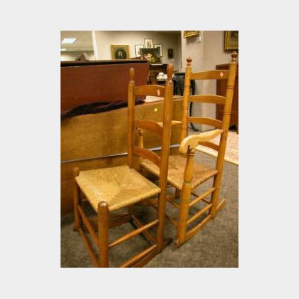 Two Ladder-back Rockers and Two Ladder-back Side Chairs. 