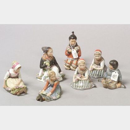 Seven Royal Copenhagen Porcelain Figures of Scandinavian Children