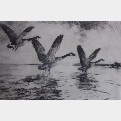 After Frank Weston Benson (American, 1862-1951) Three Canada Geese