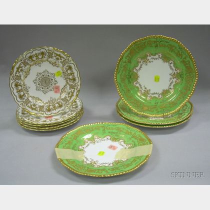 Two Sets of Coalport Gilt-decorated Porcelain Plates