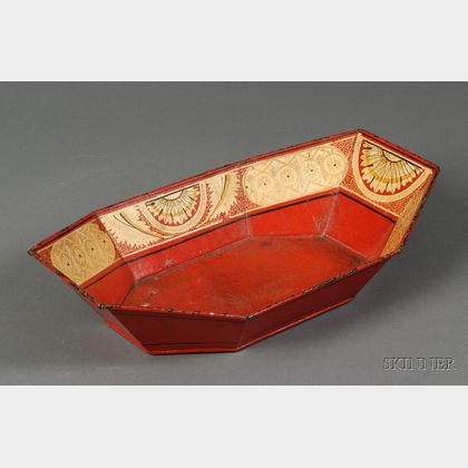Gilt and Paint Decorated Red Tinware Tray