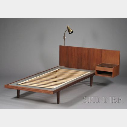Hans Wegner Bed with Attached Side Table and Lamp