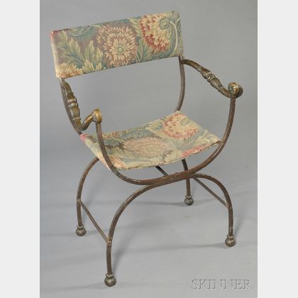 Tapestry Upholstered Iron Curule Chair