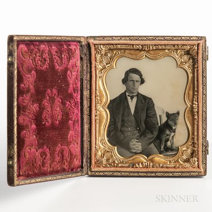 Sixth-plate Ambrotype of a Seated Man and His Dog