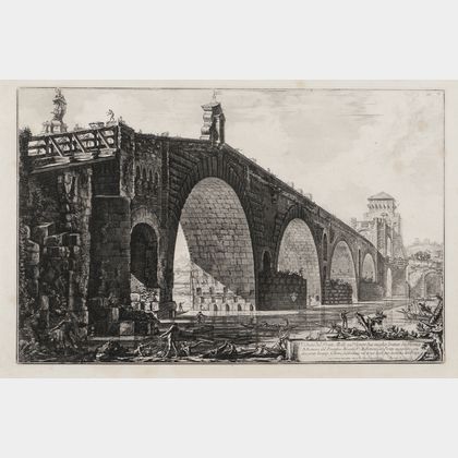Giovanni Battista Piranesi (Italian, 1720-1778) Veduta del Ponte Molle sul Tevere...