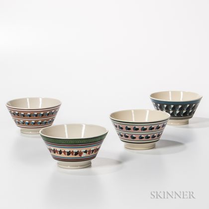 Four Don Carpentier Slip-decorated London-form Bowls with Cat's-eye Design