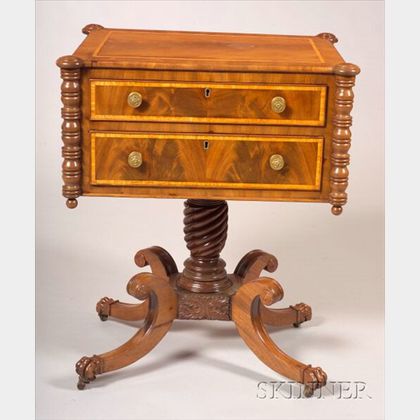 Classical Mahogany Carved and Bird's-eye Maple Inlaid Work Table