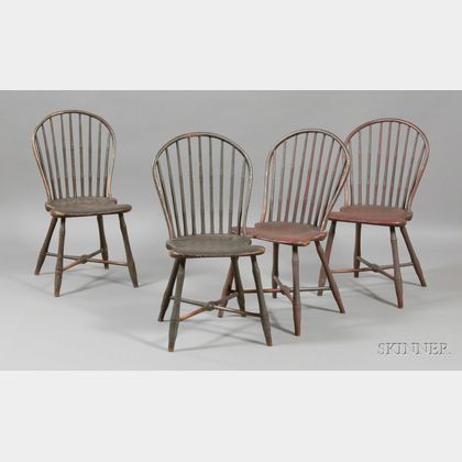 Set of Four Windsor Painted Bow-back Side Chairs