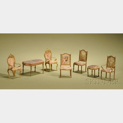 Seven Pieces of Miniature Gilt-metal Parlor Furniture