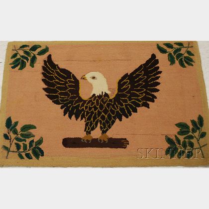 Wool Pictorial Hooked Rug with Eagle Motif