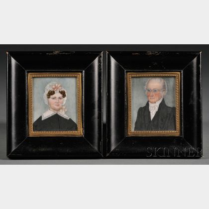 Pair of Portrait Miniatures of Smith Weed and His Wife Sarah