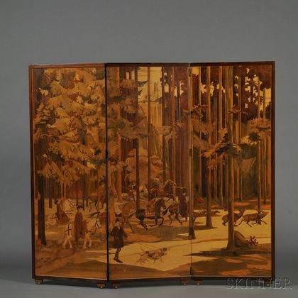 Paul Spindler (French, 1907-1980) Three-panel Marquetry Floor Screen, c. 1950