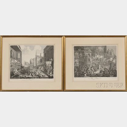 William Hogarth (British, 1697-1764) Two Framed Engravings: The Times , Plates I and II