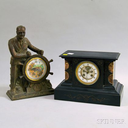 Belgian Slate and F.D.R. "Man of the Hour" Mantel Clocks