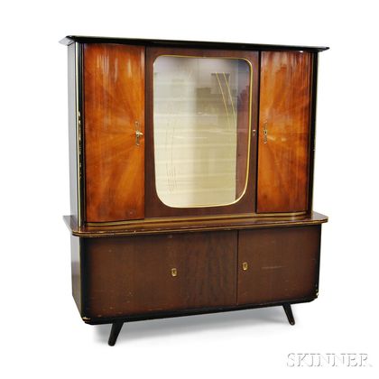 Art Deco Mahogany Veneer Two-part Glazed Cabinet