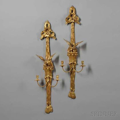 Pair of Neoclassical-style Giltwood Two-light Wall Sconces with Eagles