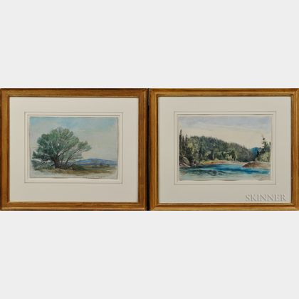 Edward Clarke Cabot (American, 1818-1901) Two Framed Watercolor Landscapes: Noon Hill, Medfield