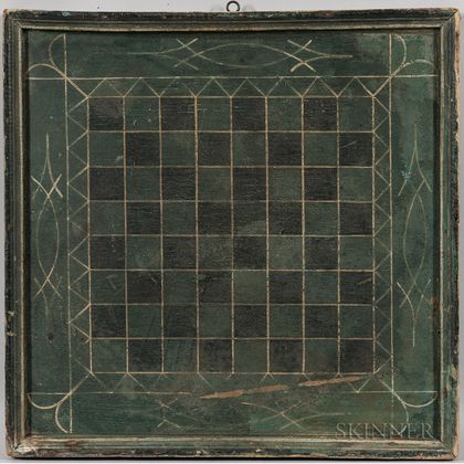 Green- and Black-painted Checkers Game Board