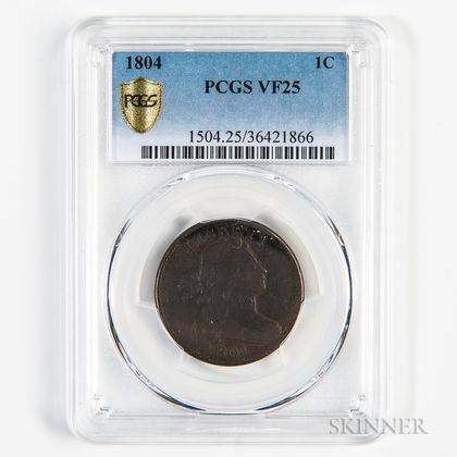 1804 Draped Bust Large Cent, PCGS VF25. Estimate $6,000-8,000