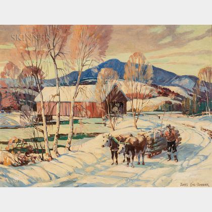 James King Bonnar (American, 1883-1961) Vermont Covered Bridge in Winter