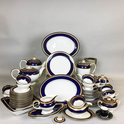 Ninety-six Pieces of Rosenthal Cobalt and Gilt Porcelain Tableware. Estimate $200-250