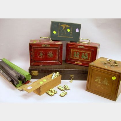 Five Assorted Cased Mah-jongg Sets and a Box of Dominoes