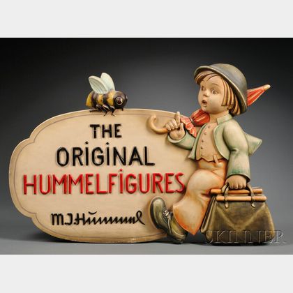 Large Rare "The Original Hummel Figures" Polychrome Painted Carved Wood Trade Sign