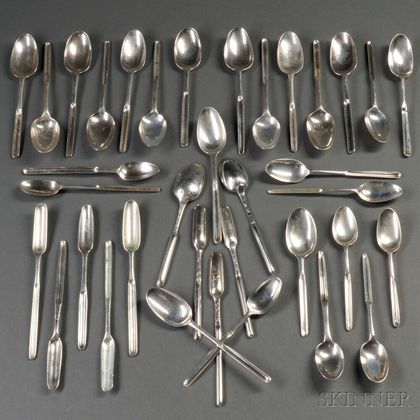 Thirty-six Georgian Sterling Silver Marrow Spoons