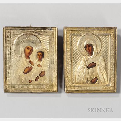 Two Russian Icons with Silver-gilt Riza