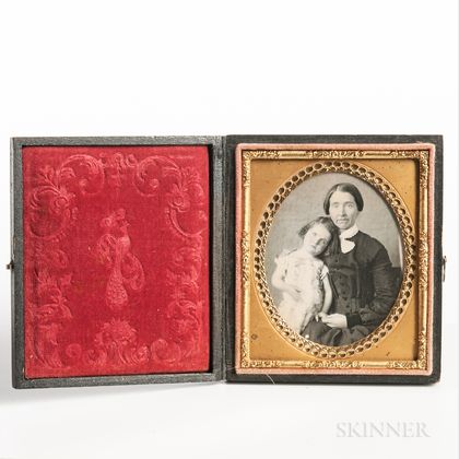Sixth-plate Daguerreotype of a Seated Mother with a Little Girl