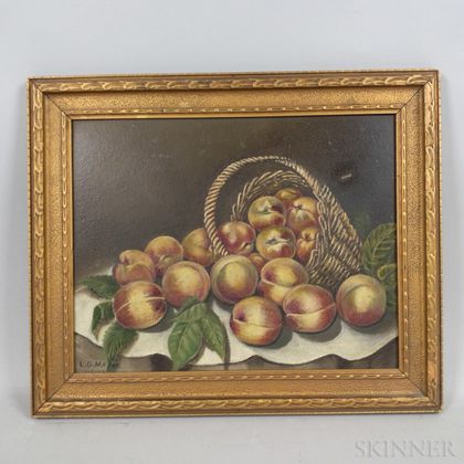 American School, 19th/20th Century Two Still Life Paintings: Basket of Peaches