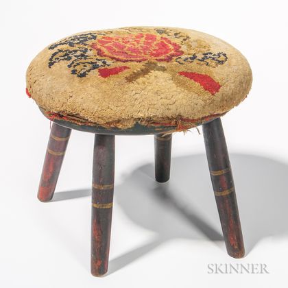 Oval Windsor Stool with Shirred Floral Upholstered Top