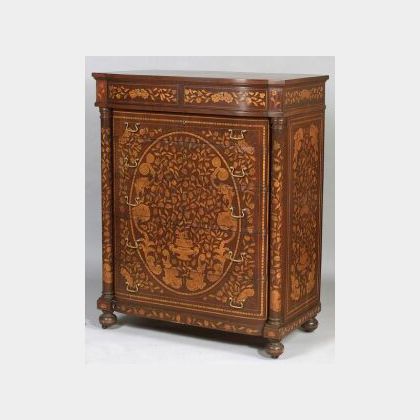 Dutch Fruitwood Floral Marquetry Inlaid Mahogany Tall Chest
