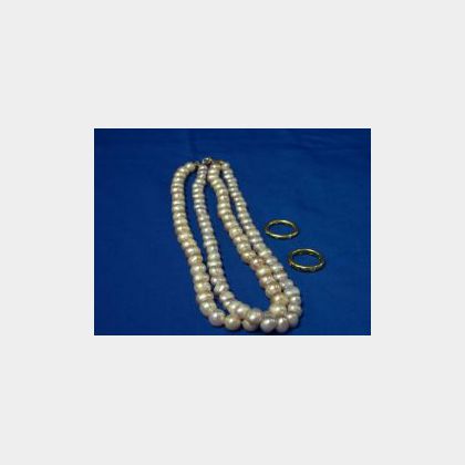 Freshwater Pearl Necklace and Two Bands. 