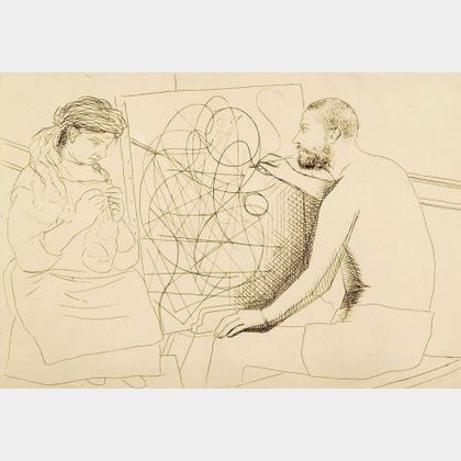 Pablo Picasso (Spanish, 1881-1973) Peintre et Modele Tricotant