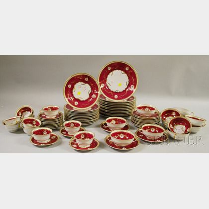Seventy-one-piece Czech Gilt and Maroon-banded Porcelain Partial Dinner Set. 